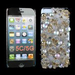 Wholesale iPhone 5C 3D Clear Crystal Skull Diamond Case (Gold)